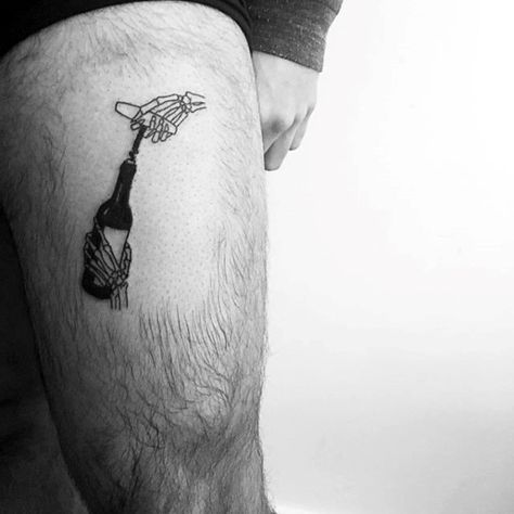 Guy Thigh Tattoo, Guy Tattoos, Wine Glass Tattoo, Wine Tattoo, Side Hand Tattoos, Glass Tattoo, Best Leg Tattoos, Tattoo Thoughts, Unique Small Tattoo