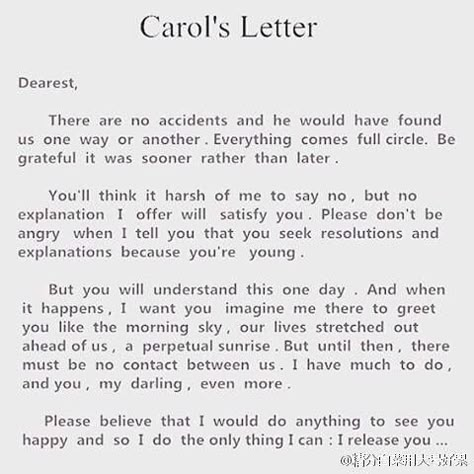 Carols Letter To Therese, Carol 2015 Quotes, Carol Letter To Therese, Carol Movie Quotes, Carol Movie Aesthetic, Carol Quotes, Carol Cate Blanchett, Carol And Therese, Carol Therese