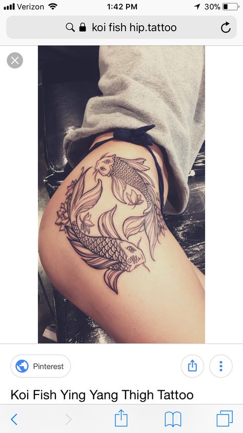 Fish Ying Yang, Tattoos For Women On Thigh, Thigh Tattoo Ideas, Fenrir Tattoo, Hip Tattoo Designs, Catrina Tattoo, Hip Thigh Tattoos, Hip Tattoos Women, Koi Tattoo