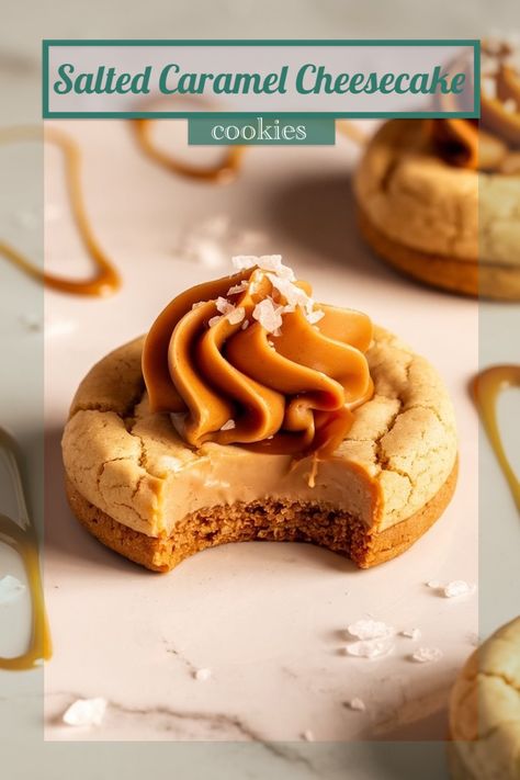 Salted Caramel Cheesecake Cookies Recipe - Emma's Cake Studio Salted Caramel Cheesecake Cookies, Caramel Cheesecake Cookies, Chocolate Chip Cheesecake Cookies Recipe, Cheesecake Cookies Recipes, Deep Dish Cookie, Salty Desserts, Salted Caramel Frosting, Chewy Caramel, Fall Goodies