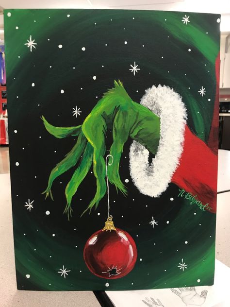 Grinch Painting, Christmas Canvas Art, Christmas Paintings On Canvas, Photo Collages, Winter Painting, Christmas Canvas, Grinch Christmas, Mini Canvas Art, Christmas Paintings