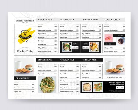 Menu Design Horizontal, Design For Restaurant, Menu Layout, Graphic Design School, Digital Menu, Creative Advertising Design, Food Menu Design, Grilled Burgers, Menu Board