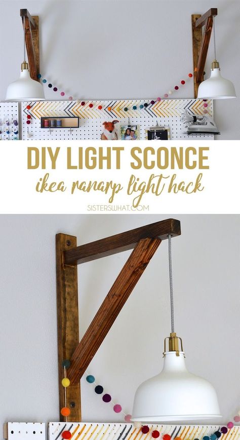 A DIY Pendant Light Sconce  tutorial using an IKEA ranarp lamp. How to make your own corbel light. #homelighting #diy #ikeahack Diy Pendant Light Hanging, Ranarp Ikea, Ikea Ranarp, Woodworking Projects For Beginners, Diy Woodworking Projects, Diy Pendant Light, Diy Light, Craft Area, Home Decor Baskets