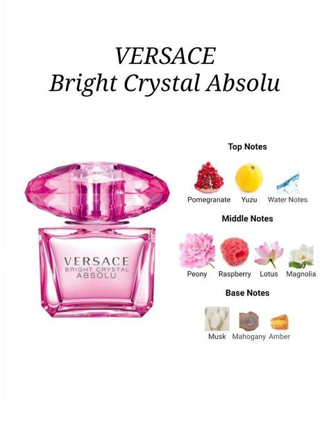 Versace Bright Crystal Absolu, Bright Crystal Absolu, Essential Oil Perfumes Recipes, Perfume Notes, Perfume Recipes, Versace Bright Crystal, Perfume Display, Bright Crystal, Popular Perfumes