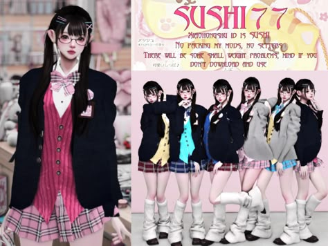 SUSHI77 Japanese Uniform, Sims 4 Anime, Sims 4 Cc Folder, Sims 4 Cc Packs, Sims 4 Mods Clothes, Sims 4 Cas, Minecraft Designs, Sims 4 Cc Finds, Sims 4 Clothing