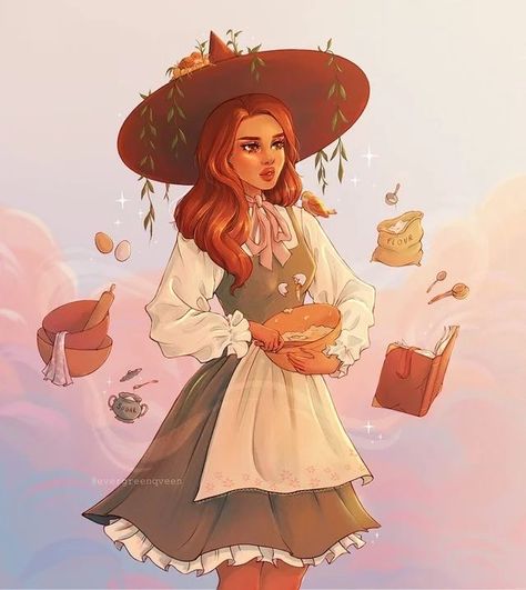 Witch Painting, Kitchen Witch, A Girl, Witch, Art