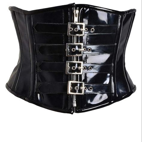 Underbust Steelboned Black Shiny PVC Corset With Front Adjustable Buckles And Zipper Closer Unique Corset, Corset Waist Training, Pvc Corset, Corset Plus Size, Pvc Clothing, Corset Training, Corset Black, Fashion Corset, Plus Size Corset