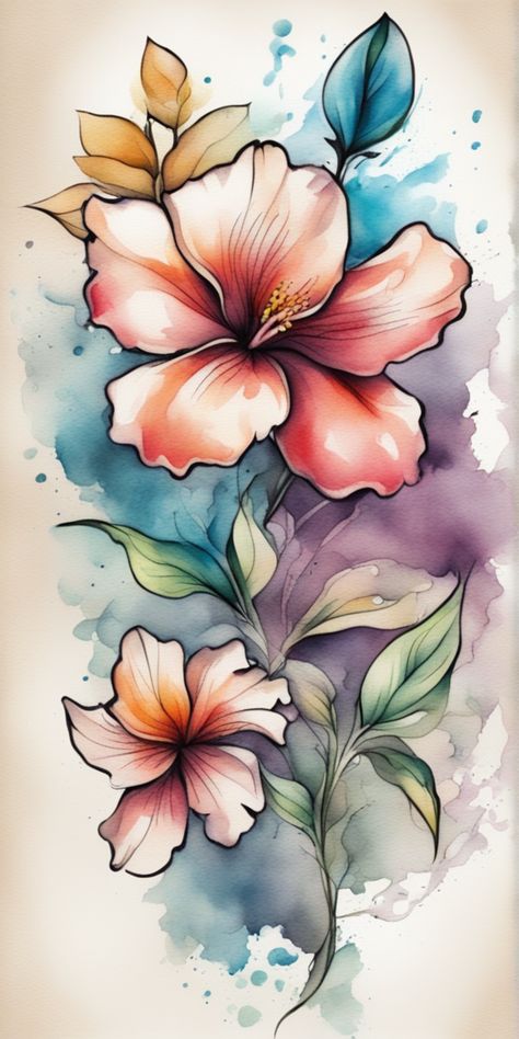 This is an image of a vibrant flower tattoo, painted in a stunning watercolor style over a blank canvas. The tattoo's colorful design is highlighted with vivid hues, exuding a lively yet elegant vibe. Watercolor Flowers Tattoo, Flower Watercolor Tattoo, Watercolor Tattoo Design, Watercolor Flower Tattoo, Flower Tattoo Ideas, Watercolor Tattoo Flower, Vibrant Watercolor, Flowers Tattoo, Tattoo Arm