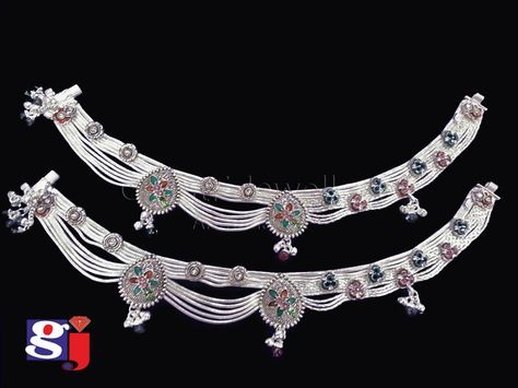 Fancy Payal , Indian traditional silver ornament , #silver #design #payal #gj Pajeb Design, Payal Indian, Payal Design, Payal Designs Silver, Silver Chain Anklet, Silver Anklets Designs, Silver Payal, Anklets Jewelry, Bridal Anklet