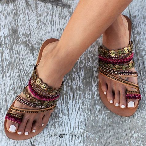 // averyjomorgan // Rome Beach, Bohemian Barefoot Sandals, Summer Sandals Flat, Boho Shoes, Boho Sandals, Fashion Shoes Flats, Heel Slippers, Casual Heels, Lace Up Sandals