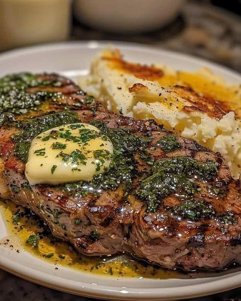 Herb Butter Steak, Herb Butter For Steak, Lemon Herb Butter, Food Emoji, Creamy Mashed Potatoes Recipe, Fluffy Mashed Potatoes, Butter Steak, Spanish Heritage, Grilled Chicken Salad