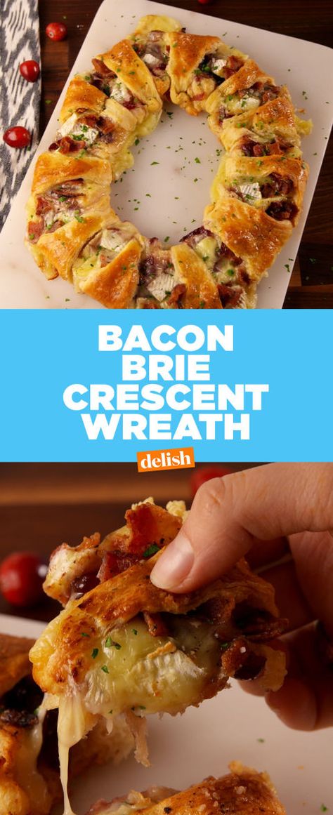 The star of the show. Baked Brie Pillsbury Crescent Rolls, Crescent Roll Wreath Recipes, Brie Crescent Wreath, Crescent Wreath, Bacon Brie, Brie Cheese Recipes, Brie Cranberry, Pillsbury Crescent, Pillsbury Dough