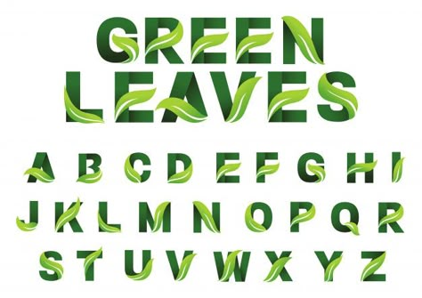 Eco Logo Design, Leaf Font, Nature Letters, Digital Graphics Art, Eco Logo, Nature Words, Logo Design Set, Lettering Alphabet Fonts, Unique Logo Design