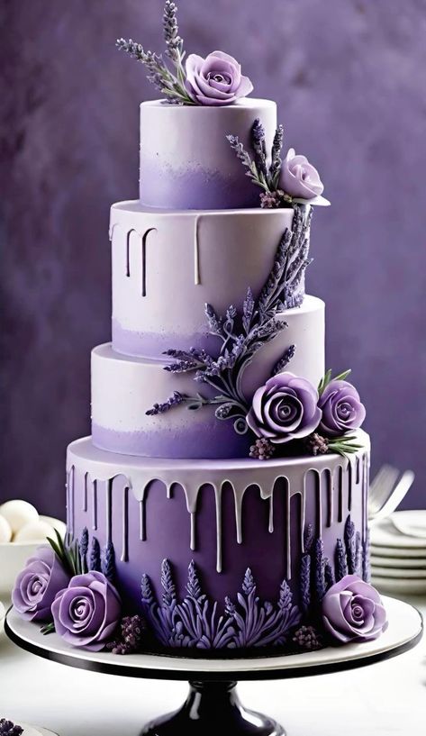 Bts Cake Design Purple, Berries Pie, Birthday Drip Cake, Outside Aesthetic, Aesthetic Exterior, Lavender Wedding Cake, Bts Cake, Wedding Cake Ombre, Birthday Cake Decorating Ideas