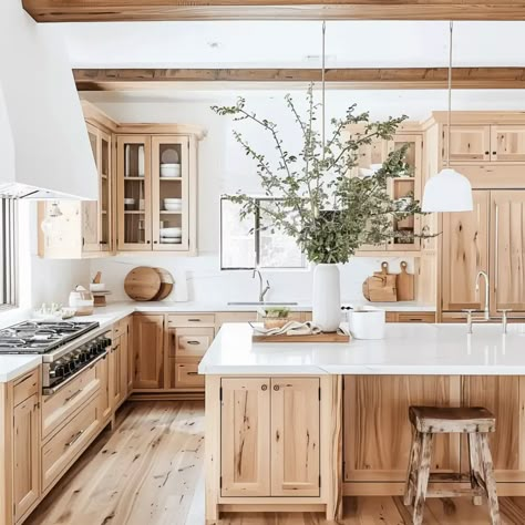 Wood Floors Kitchen Wood Cabinets, Hickory Wood Kitchen Island, White And Hickory Kitchen Cabinets, Kitchen Knotty Alder Cabinets, Calico Hickory Kitchen Cabinets, Wood Look Cabinets Kitchen, Modern Hickory Kitchen, Honey Hickory Kitchen Cabinets, Hickory Cabinet Kitchen