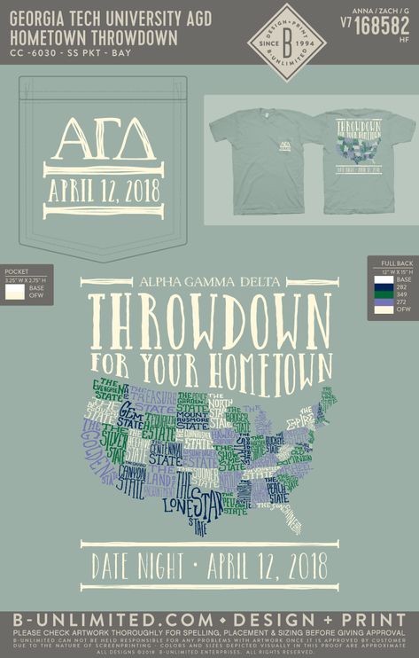 Hometown Throwdown Sorority, Aphi Merch, Aoii Shirts, Sorority Recruitment Shirts, Sorority Tshirt Designs, Senior Class Shirts, Background Canva, Tri Delt, Sorority Banner