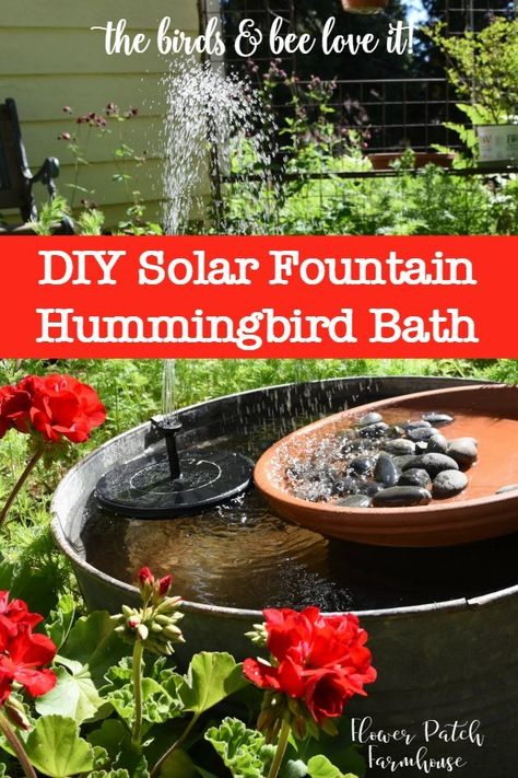 My DIY solar fountain hummingbird bath works so well for such an easy project that I had to share. You can easily do this and what is great is you don't need anywhere to plug in for electricity! #diyfountain #hummingbirdbath #cottagegarden #smallgardenideas Hummingbird Bath, Hummingbird Fountain, Fountain Diy, Solaire Diy, Garden Fountains Outdoor, Diy Solar Fountain, Solar Bird Bath, Bird Fountain, Diy Water Feature