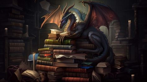 Dragon Perched, Gothic Library, Dragon Hoard, Steampunk Dragon, Castle Background, Library Aesthetic, Computer Wallpaper Desktop Wallpapers, Fantasy Background, Computer Backgrounds