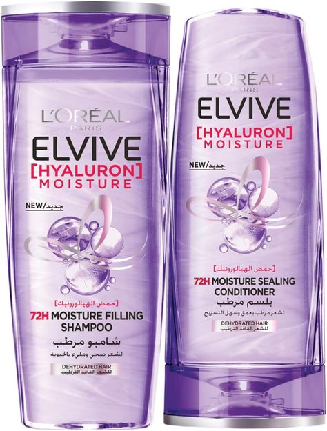 L'Oreal Paris Elvive Hyaluron Moisture Shampoo For 400ML+ Conditioner 360ML For Frizzy & Dehydrated Hair Elvive Shampoo, Loreal Hair, Curl Shampoo, Lifeless Hair, Moisturizing Conditioner, Moisturizing Shampoo, Oily Hair, L Oreal, Dandruff