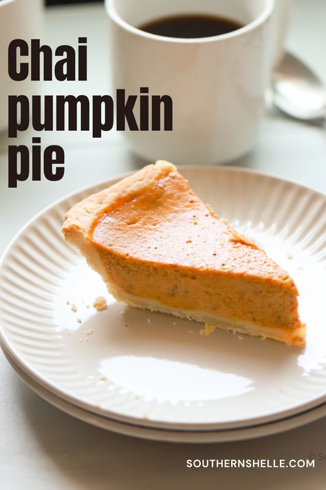 The warm spices of chai combined with the rich, creamy texture of pumpkin pie, makes for a cozy dessert is perfect for gatherings and festive occasions.   #pumpkinpierecipe #pumpkinpierecipeeasy #chai Chai Pumpkin Pie Recipe, Dirty Chai Pumpkin Pie, Chai Pumpkin Pie, Vodka Pie Crust, Classic Pumpkin Pie Recipe, Graham Cracker Crust Recipe, Pie Crust From Scratch, Pumpkin Pie Recipe Easy, Fall Baking Recipes