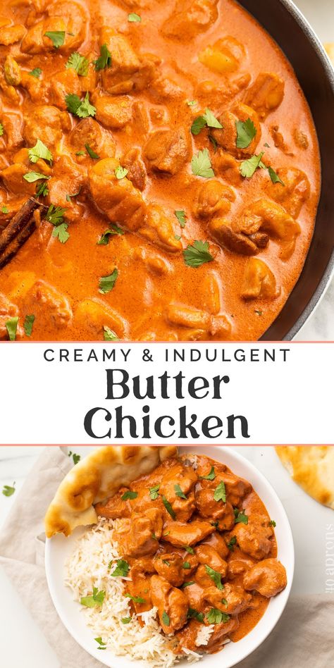 Butter chicken, also known as murgh makhani or chicken makhani, combines tender chicken thighs with a rich, creamy, beautifully-spiced tomato curry. This indulgent, flavorful dish is one I've been making for years - my Pakistani father-in-law absolutely loves it! Homemade Butter Chicken Sauce, Turkey Entrees, Chicken Recipes With Tomatoes, Hot Sauce Chicken, Tomato Paste Recipe, Chicken Makhani, Butter Chicken Sauce, Murgh Makhani, 40 Aprons