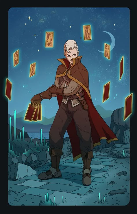 Card Caster Dnd, Card Caster Character, Card Magician Character Design, Card Character Design, Ernesto Irawan, Magic User, Desenhos Gravity Falls, D D Character Ideas, Character Artist