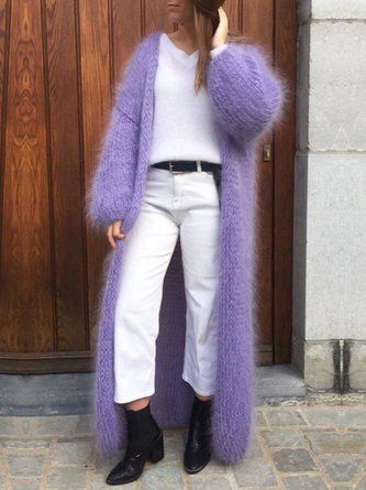 Fuzzy Mohair Sweater, Stile Casual Chic, Mode Kimono, Mohair Knit, Angora Sweater, Purple Cardigan, Mohair Cardigan, Knitwear Fashion, Mohair Sweater