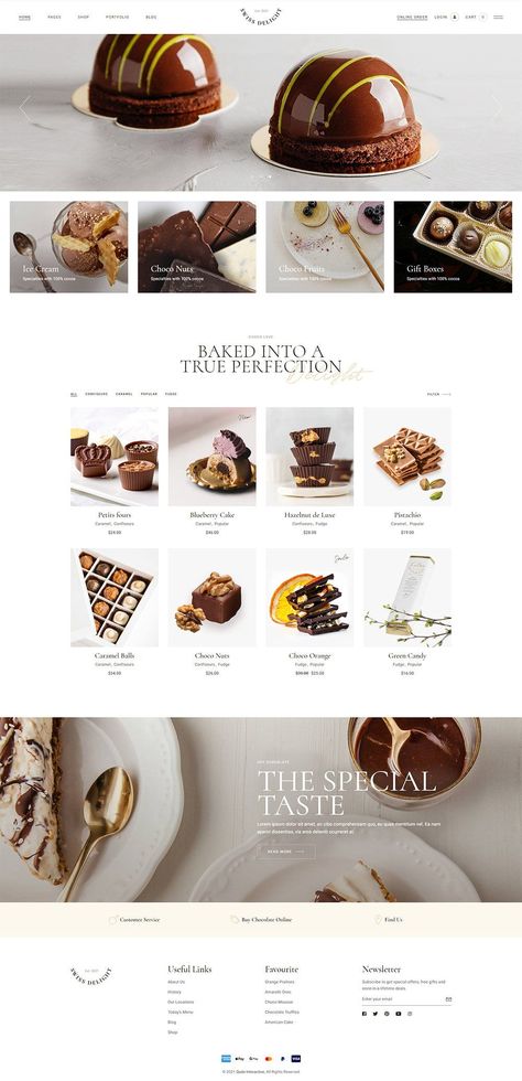 Designed for all your culinary wonders, Swiss Delight is a modern chocolate and cake shop theme packed with every layout, option and feature a modern chocolaterie and sweets shop can ever need. #wordpress #theme #layout #design #webdesign #template #responsive #business #professional #applandingpages #productshowcases #presentations #chocolate #CakeShop Chocolate Catalogue Design, Cake Catalogue Design, Chocolate Website Design, Sweet Treat Business, Cake Website Design, Ecommerce Website Layout, Chocolate Website, Chocolate Template, Treat Business