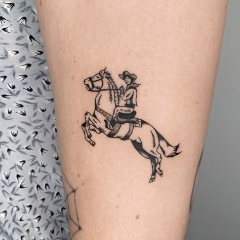 Cowboy And Cowgirl Tattoo, Cowboy And Horse Tattoo, Cowboy Horse Tattoo, Horse Western Tattoo, Vintage Horse Tattoo, Cowboy Animals Tattoo, Small Cowboy Tattoo, Bucking Horse Tattoo, Cowgirl Bucking Horse Tattoo