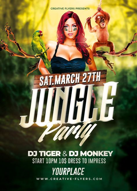 Jungle Party | Flyer Psd Template on Behance Psd Flyer Templates, Psd Flyer, Photoshop Tutorial Design, Creative Flyers, Jungle Party, Graphic Template, Photoshop Template, Party Flyer, Template Download