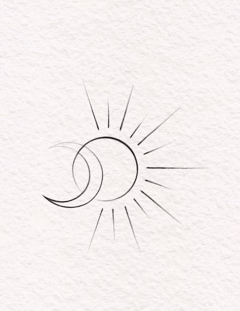 Moon N Sun Tattoo, Fineline Sun And Moon Tattoo, Sun N Moon Tattoo, Sun And Moon Line Tattoo, Moon Tattoo Feminine, Fineline Moon Tattoo, Moon Line Art Tattoo, Sun Line Tattoo, Small Line Art Tattoos