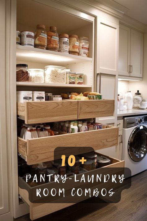 Need more functionality in your home? These 10 pantry-laundry room combo ideas create a seamless blend of storage and utility, perfect for small or large spaces. 🧺✨🍽️ #SpaceSavingDesign #PantryLaundryRoom #HomeOrganization #FunctionalSpaces #SmartStorageIdeas #LaundryRoomInspo #HomeDesignGoals Mushroom Pantry Combo, Washroom And Pantry Combo, Laundry Room Pantry Combo Ideas Small Spaces, Laundry Room Plus Pantry, Pantry Laundry Room Combo Organization, Small Pantry Laundry Room Combo, Laundry Room Butlers Pantry Combo, Laundry Butlers Pantry Combo, Pantry Laundry Room Combo Small Spaces