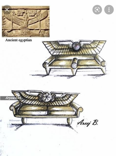 Egyptian Furniture Sketch, Pharonic Design Ancient Egypt, Ancient Egypt Furniture, Ancient Egypt Drawing, Pharaonic Drawings, Ancient Egyptian Furniture, Pharaonic Design, Egypt Furniture, Pharaonic Art