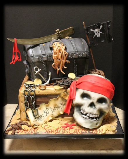 Arrr!  Cake by Sandrascakes you ol' skalleywag! Pirate Birthday Cake, Ninja Turtle Cake, Pirate Cake, Pirate Theme Party, Superhero Cake, Pirate Birthday Party, Pirate Birthday, Disney Cakes, Special Occasion Cakes