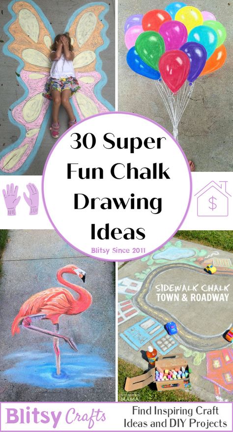 30 Super Fun Chalk Drawing Ideaseasy chalk art ideas - chalk drawing ideas for sidewalk Chalk Art On Sidewalk, Drawing With Chalk Side Walk, Chalk Art Techniques, Beginner Sidewalk Chalk Art, Chalk Picture Ideas, Side Walk Chalk Art Ideas Cool, Driveway Chalk Art Ideas, Sidewalk Chalk Art Ideas For Kids, Sidewalk Chalk Art Competition