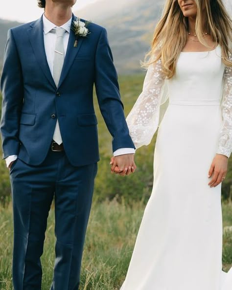 Utah’s Premier Bridal Shop on Instagram: "Those lace bishop sleeves on our Samira dress 🤩🤩 ——— Photo Credit: @ciaranmaephoto . . . . . #thebridesshop #bride #bridalgown #wedding #weddingdress #weddingdressinspiration #weddinginspiration #bridalshop #utahbridalshop #utahbride #utahwedding #modernbride #firstlook #bridalstyle #bridaltrends #weddingtrends #weddingstyle #modestbride #modestweddingdress #bishopsleeves" Blue Backyard Wedding, Blueberry Wedding, Modest Bride, Utah Wedding Dress, Weddings Idea, Utah Bride, Dressed In White, Fancy Wedding Dresses, Cute Wedding Dress