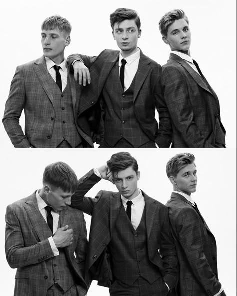 Duo Suit Photoshoot, Two Guys Reference Photo, Group People Reference, Group Pose Reference Drawing 3 People, Pose Reference Group Photo, Poses For Men Reference, 3 Male Models Posing Together, 3 Character Group Pose Reference, Pose Reference 2 People Male