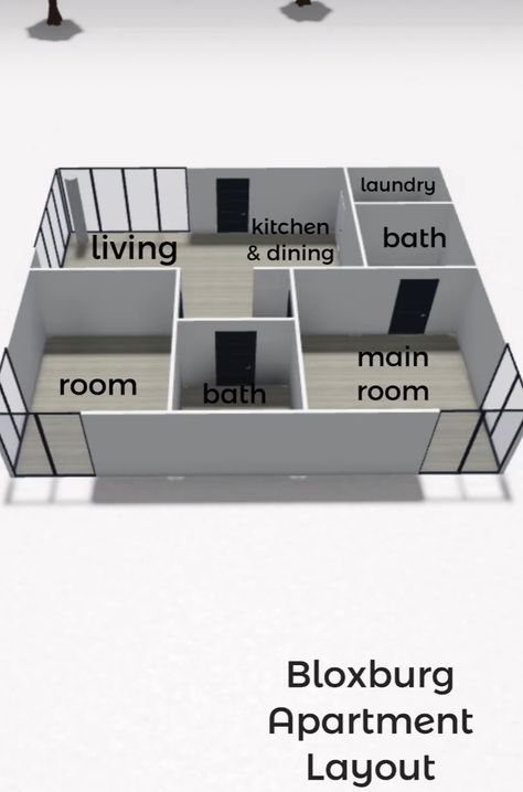 Bloxburg Two Bedroom House Layout, Roblox Roville Bedroom Ideas, Bloxburg Tiny Apartment Layout, Blocksburg Apartment Ideas, Bloxburg House Layouts Basement, Tiny House In Bloxburg, Upstairs Layout Bloxburg, Bloxburg House Layouts Apartment, Small Apartment Bloxburg