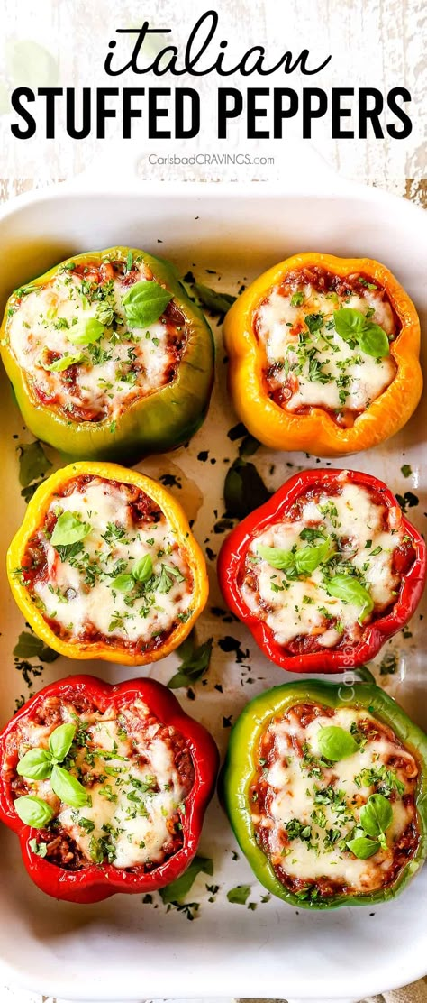 Italian Stuffed Peppers Recipe, Italian Stuffed Bell Peppers, Baked Stuffed Peppers, Italian Stuffed Peppers, Carlsbad Cravings, Peppers Recipes, Crushed Tomatoes, Bell Peppers, Sausages