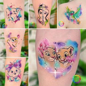 Disney Princess Sister Tattoos, Pretty Disney Tattoos, Disney Tattoo Color, Disney Color Tattoos, Disney Theme Tattoos, Disney Sleeve Tattoo For Women, Tattooed Disney Characters, Mini Disney Tattoos, Minimal Disney Tattoo