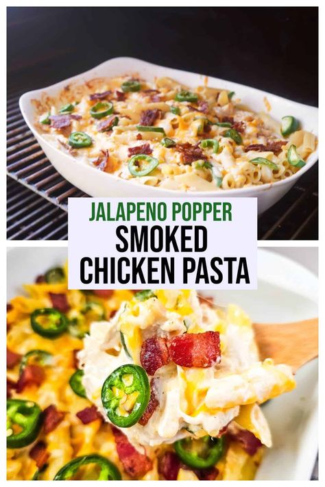 Jalapeno Popper Smoked Chicken Pasta | Looking for a fun new Traeger recipe? try this smoked chicken pasta! #traeger #smokedchickn #chicken #recipes #smoked Smoked Chicken Recipes Dishes, Recipes Using Leftover Smoked Chicken, Smoked Pasta Recipes, Recipes Using Smoked Chicken, Leftover Smoked Chicken, Recipes With Smoked Chicken, Smoked Chicken Pasta, Smoked Chicken Leftovers, Smoked Chicken Alfredo