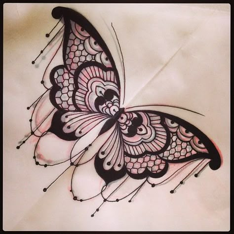 Lace butterfly for this week. #tattoo #tattoodesign #drawing #sketch #lace #butterfly #pattern #domholmestattoo Lace Butterfly Tattoo, Butterfly Mandala Tattoo, Butterfly Tattoo Cover Up, Wörter Tattoos, Tattoo Painting, Butterfly Tattoo On Shoulder, Butterfly Tattoos For Women, Lace Butterfly, Theme Tattoo