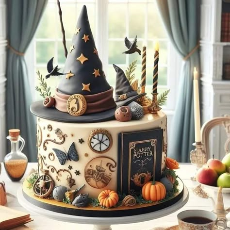 Witchy Birthday Cake, Marriage Outfit, Canada Birthday, Witch Cake, Birthday Cake Decorating Ideas, Festa Harry Potter, Anniversaire Harry Potter, Amazing Food Decoration, Harry Potter Cake