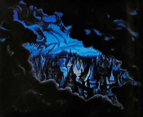 Chernabog Aesthetic, Mountain Concept Art, Bald Mountain, Storyboard Drawing, Epic Mickey, Forest Witch, Elemental Magic, Fantasia Disney, Blue Nature