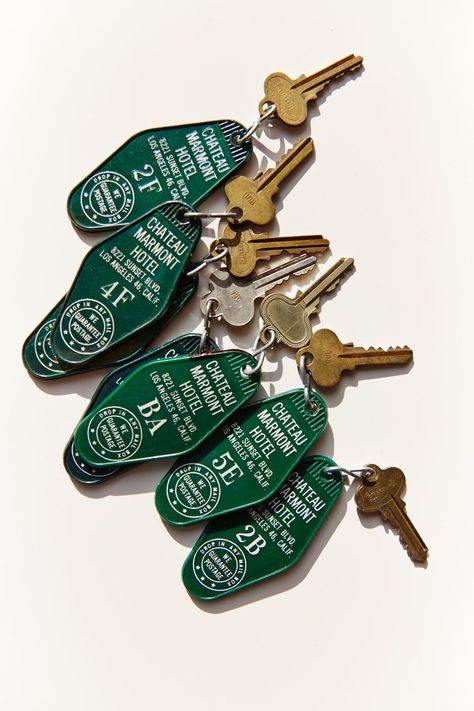 These vintage keys from famed L.A. hotel Chateau Marmont sparked childhood memories of rock stars and hippies for photographer Dewey Nicks. Layout Editorial, Chateau Marmont, Vintage Hotels, Hotel Branding, Keys Art, Key Tags, Vintage Keys, 로고 디자인, Design Branding