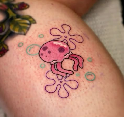 Funny Tattoo Designs, Spongebob Tattoo, 90s Tattoos, Funny Tattoo, Movie Tattoos, Jellyfish Tattoo, Tattoo Signs, Be Serious, Pretty Tattoos For Women