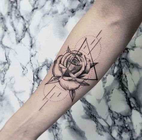 Geometric Rose Tattoo Men, Geometric Rose Tattoo, Rip Tattoo, Rose Tattoos For Men, Geometric Rose, Small Tattoos For Guys, Fine Line Tattoos, Line Tattoos, Rose Tattoos