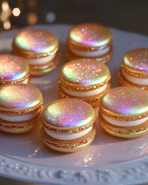 These macarons are out of this world ✨🌌 #Macaron #Glitter #GlitterArt #Galaxy #Dessert #IridescentArt #Iridescent Magic Food Art, Food Cute Aesthetic, Iridescent Aesthetic, Cute Macarons, Galaxy Desserts, Glitter Food, Fairytale Food, Mini Macarons, Magic Food