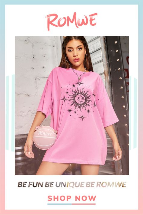 New Styles For Women!Free Returns! Overall Shorts Outfit, Oversized Shirt Outfit, Printed Tee Women, Outfit Oversize, Purple Tee, Pull Oversize, Pink Tee, Print Graphic, Tshirt Outfits