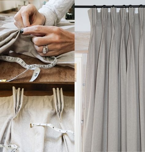 DIY Pinch Pleat Curtains Diy Curtain Pleats, How To Sew Pleated Curtains, How To Make Pleated Curtains, Ikea Pinch Pleat Hack, Diy Linen Curtains, How To Make Pinch Pleat Curtains, Diy Pleated Curtains, Pinch Pleat Cafe Curtains, Diy Pinch Pleat Curtains